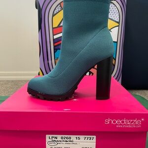 Shoe Dazzle Women's Teal Knit Heeled Boots